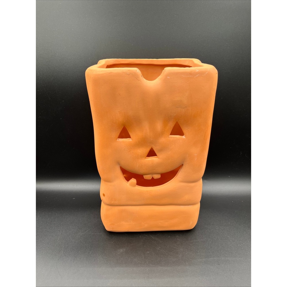 Terracotta Jack-o-lantern Halloween Candle Holder Luminary Pumpkin 10.5" Cut Out